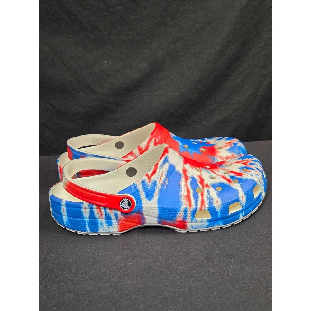 Crocs Classic Tie Dye Clog Mens‎ 12 Red White Blue Patriotic Slip On Shoes